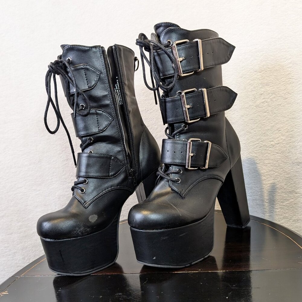 Demonia Cult high black Vegan Leather Boots 9 Womens